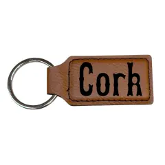 Keychain - Rectangle - Cork - Leather Pink/Black