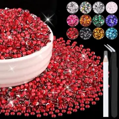 8000PCS 3mm Flatback Resin Rhinestones with Tweezers and Pen (Red)