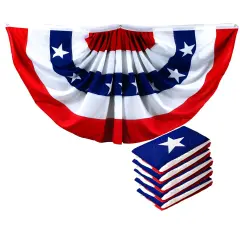G128 5 Pack: USA Pleated Fan Flag, 2x4 Feet American USA Bunting Decoration Flags Printed Patriotic Stars & Stripes with Canvas Header and Brass Grommets