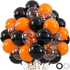 60pcs Black Orange Balloons, 12 inch Orange and Black Confetti Halloween