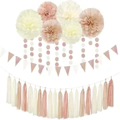 23pcs Fall Rustic Neutral Bridal Wedding Paper Tissue Pom Poms Streamers