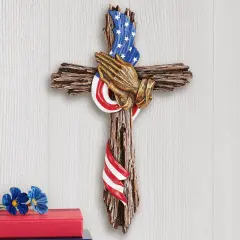 Collections Etc Patriotic Praying Hands Rustic Hanging Cross