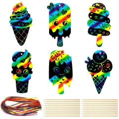 Wrapables 36pc Rainbow Scratch Arts Ornaments, DIY Magic Scratch Arts and Crafts, Ice Cream