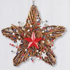 Collections Etc Patriotic Rattan Hanging Wall Star Decoration