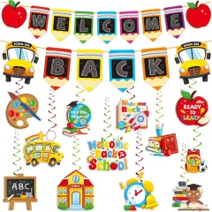 Welcome Back Banner and Hanging Swirls Set(Multicolor)