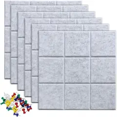 Felt Pin Board Tiles Pack of 6, 11.8"x11.8" Square Light Grey Cork Board Alternative