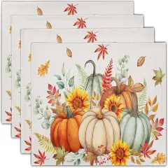Set of 4 Watercolor Pumpkins with Maple Leaves Placemats - 12 x 18 Inch