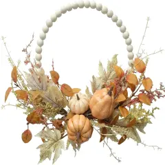 Autumn Wood Bead Pumpkin Fall Wreath
