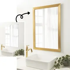 Amanti Art Mirror Makeover Bathroom Mirror Frame Border Kit -Fully Assembled Peel and Stick Frame - Mirror NOT Included - Grace Brushed Gold Trim