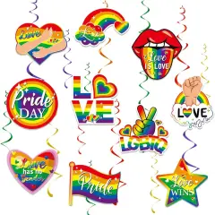 50 PCS Pride Rainbow Hanging Swirl LGBT Rainbow Pride Hanging Foil Swirls Pride Month Hanging Banner Ornaments Love is Love Gay Lesbian Pride Decorations Hanging Swirls for Pride Party Favor
