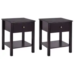 Costway 2 PCS Nightstand End Table Storage DisplayFurniture Drawer Shelf Beside