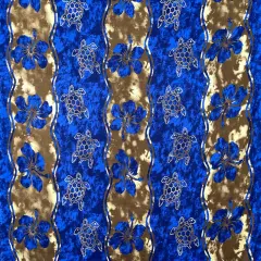 1 Yard Hibiscus Sea Turtle Rayon Challis Fabric 36" L x 45" W Royal Blue & Ced