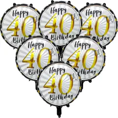 6pcs Happy 40th Birthday Balloons Kit,18inch Black and Gold Helium Foil Balloon