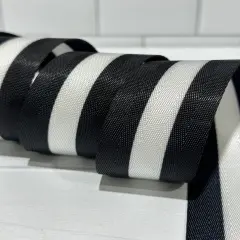 Black with White 1/2&rdquo; Stripe 1.5&rdquo; Seatbelt Webbing (by the yard)