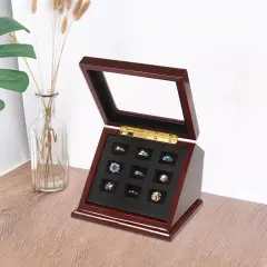 Kitcheniva 9 Holes Wooden Ring Display Case Box