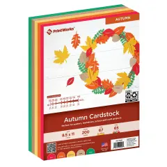 Printworks Autumn Cardstock, Includes Red, Orange, Yellow, Kraft and Green Cardstock, 8 &frac12;&rdquo; x 11&rdquo;, 200 Sheets (00598)