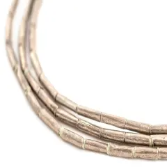 The Bead Chest Dark Silver Ethiopian Tube Beads 7x2mm African White Metal 29 Inch Strand Handmade