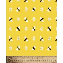 Bees n Flowers Yellow Cotton Fabric | By the Yard | Sewing and Crafting | 44 inches wide