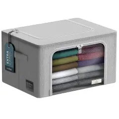 Sorbus 1 Pack Jumbo Storage Bin with Metal Frame, Storage Containers with Window & Handles, Stackable & Foldable Clothes Organizer Bag Gray