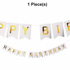 White & Gold Happy Birthday Garland