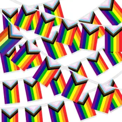 100 Pcs Progress Pride Flags Banner, 105 Feet Gay Rainbow Banner String Lesbian Pansexual Bisexual LGBTQ Pennant Flags Bunting for Home Garden Bars Pride Month LGBT Party Decorations