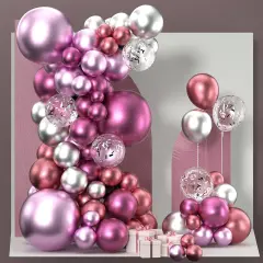Pink Balloon Arch Kit Garland 100 pcs Different Sizes of 18 12 10 5 Inch Metallic Light Pink Magenta Silver Latex Balloons for Wedding Engagement Baby Shower Birthday Party Decorations