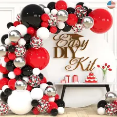 ALL-IN-1 Red Black and White Balloon Arch Kit for Red and Black Birthday Party Decorations &ndash; Red and Black Balloons for White Black and Red Balloon Garland Kit &ndash; Graduation Black and Red Balloons