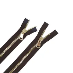 8MM Two Way Separating Open Bottom Zipper Brown Tape Brass Teeth 36"