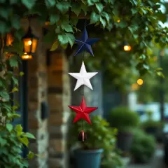 Northlight Metal Stars and Bell Hanging Patriotic Wind Chime Decoration - 26" Multi