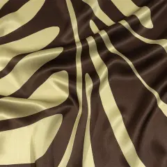 1 Yard Italian Brown and Beige Oversized Leaves Silk Charmeuse Luxurious Fabric 52 Inches Width