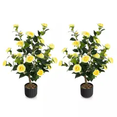2-Pack 38" Faux Camellia Tree Artificial Floral Plant for Decoration Yellow