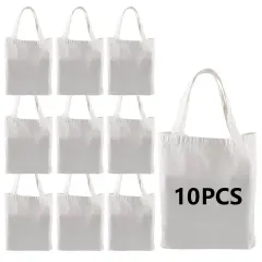 OKBA 10 pcs Sublimation Tote Bags,polyester tote bags for sublimation, DIY customization blank canvas tote bags 12.2 * 14.2 in (creamy white)