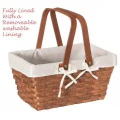 Double Handle Woodchip Basket with Liner - Perfect as Toy Organizer, Storing Fresh Fruits or Safeguarding Your Must-Have Beach Essentials for Unforgettable Holidays or Picnic Parties