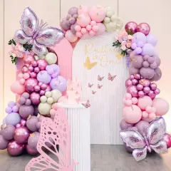 Butterfly Balloon Arch Kit 142pcs Pastel Pink and Purple Balloon with Butterfly Stickers Large Butterfly Foil Balloon for Girl Lavender Baby Shower Wedding Birthday Party Decorations