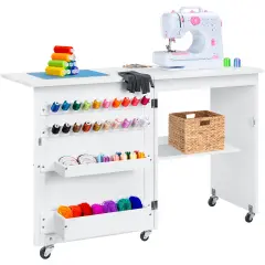 Best Choice Products Sewing Machine Table & Desk w/ Craft Storage and Trays White