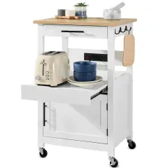 Best Choice Products Rolling Kitchen Island Cart, Single Door Cabinet w/ Drawer, Sliding Tray, Outlet White