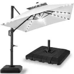 Best Choice Products 10x10ft 2-Tier Square Outdoor Solar LED Cantilever Patio Umbrella w/ Base Included Fog Gray