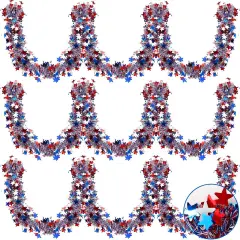 Independence Day Metallic Tinsel Twist Garland Patriotic Garland Decorations 4th of July Red White Blue Hanging Supplies for Memorial Day Party Indoor Outdoor Holiday Decor, 3 Pcs 19.7 Feet