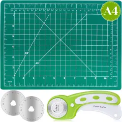 Rotary Cutter Set, Self Healing Sewing Mats Rotary Cutter and Mat 45mm Rotary Fabric Cutter Set with 2 Blades Rotary Cutting Mat for Crafts Fabric Quilting Hobby (9" x 12" (A4))