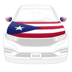G128 Combo Pack: Puerto Rico PR Car Hood Cover 3.94x5.25 Ft & 2PK Puerto Rico PR Car Side View Mirror Cover 5.9x8.66 In | Both Washable Elastic Weatherproof Polyester | Show Your Enthusiasm and Pride