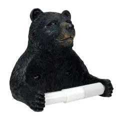 Bear Toilet Tissue Holder &ndash; Black Bear Resin Bathroom Decor, Hardware Included