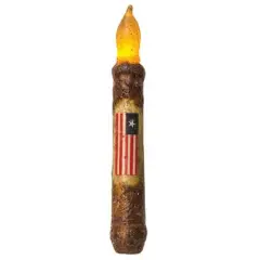 Flag Timer LED Taper Candle &ndash; 6" American Flag Design, Mustard Finish