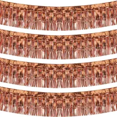 10 Feet by 15 Inch Rose Gold Foil Fringe Garland - Pack of 4 | Shiny Metallic Tinsel Banner | Ideal for Parade Floats, Bridal Shower, Bachelorette, Wedding, Birthday, Christmas | Wall Hanging Drapes