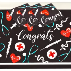 2024 Nurse Graduation Party Supplies, Congrats Table Covers (54 x 108 In, 3 Pack) Black