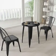 Merrick Lane Calgary 24" Round Metal Table for Indoor and Outdoor Use Black