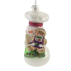 Noble Gems 5.5 Inch Snowman W/Gingerbread Man Tree Ornament , Baker Hat Holiday White