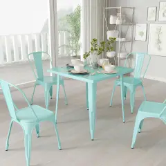 Merrick Lane Nash 31.5" Square Metal Table for Indoor and Outdoor Use Mint Green