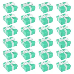 24 Pack Small Turquoise Gift Boxes with Lids and Silk Ribbon for Presents and Party Favors (3.74 x 3.74 x 1.65 in) Green