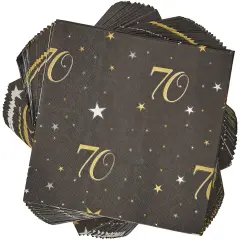 70th Birthday Party Decorations, Paper Napkins (6.5 x 6.5 In, Black, 100 Pack)