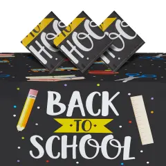 3 Pack Disposable Plastic Tablecloths for Classroom Party Supplies, Back to School Table Decorations (54 x 108 In) Multicolor